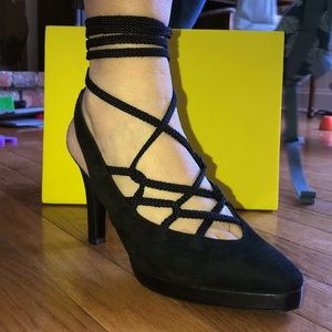 Yves Saint Laurent Black Suede Slingbacks